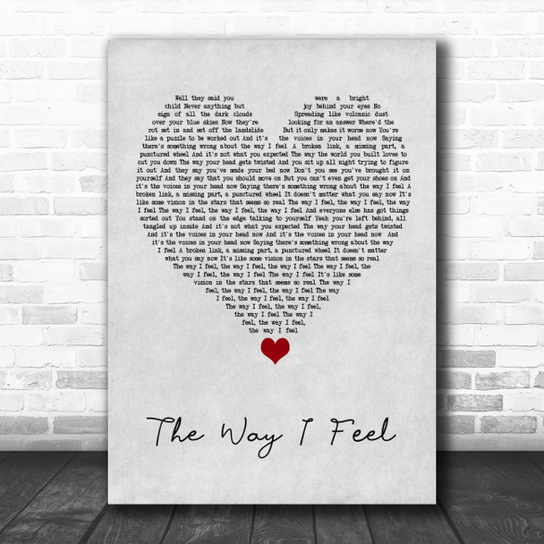 Keane The Way I Feel Grey Heart Song Lyric Wall Art Print