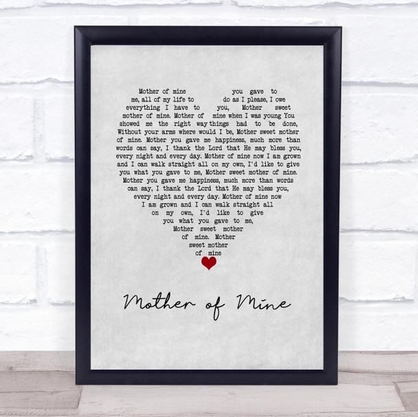 Neil Reid Mother of Mine Grey Heart Song Lyric Wall Art Print