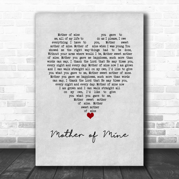 Neil Reid Mother of Mine Grey Heart Song Lyric Wall Art Print