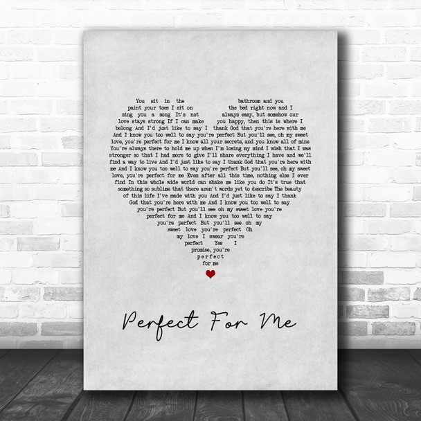 Ron Pope Perfect For Me Grey Heart Song Lyric Wall Art Print