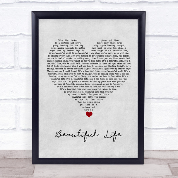 Zak Abel Beautiful Life Grey Heart Song Lyric Wall Art Print