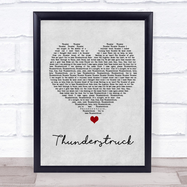 AC DC Thunderstruck Grey Heart Song Lyric Wall Art Print