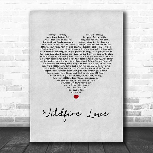 Hootie & The Blowfish Wildfire Love Grey Heart Song Lyric Wall Art Print