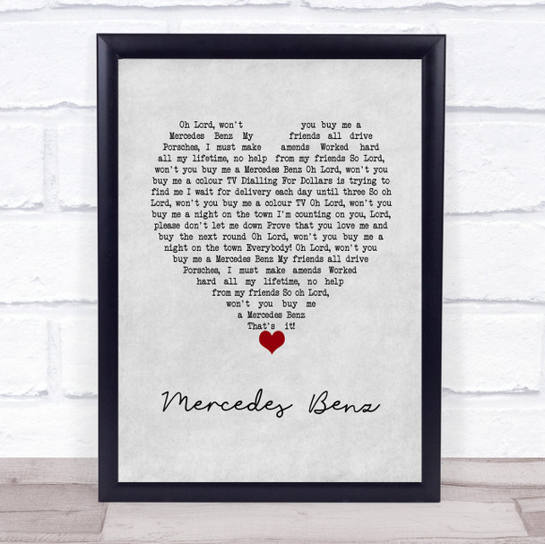 Janis Joplin Mercedes Benz Grey Heart Song Lyric Wall Art Print