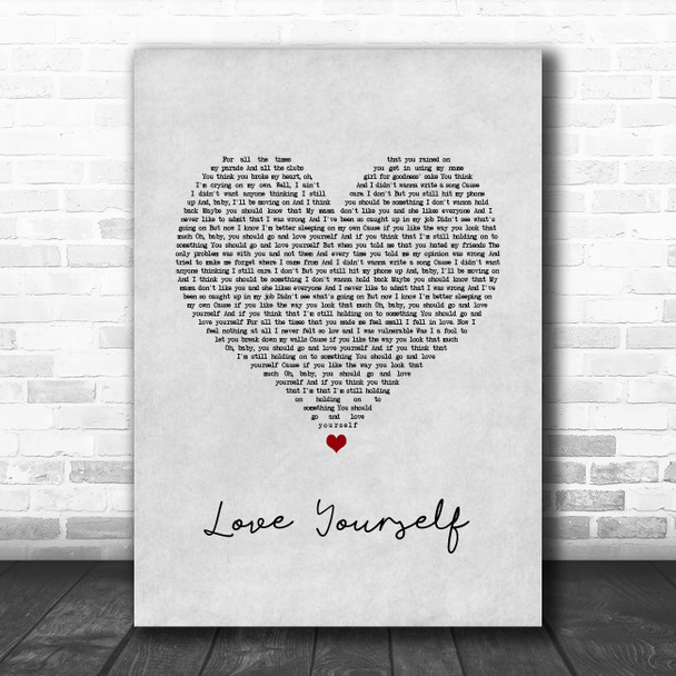 Justin Bieber Love Yourself Grey Heart Song Lyric Wall Art Print