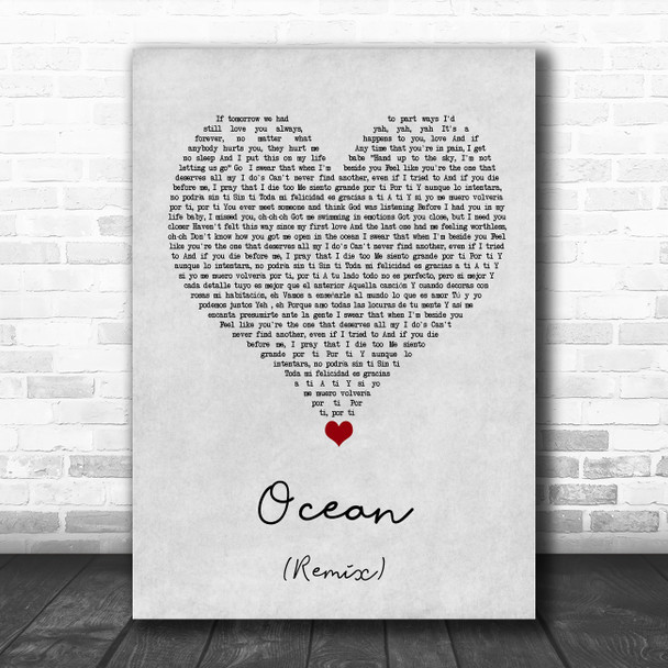 KAROL G & Jessie Reyez Ocean (Remix) Grey Heart Song Lyric Wall Art Print