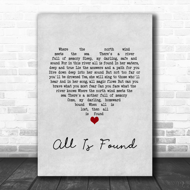 Evan Rachel Wood All Is Found Grey Heart Song Lyric Wall Art Print