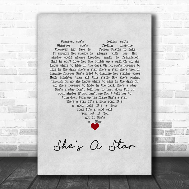 James She's A Star Grey Heart Song Lyric Wall Art Print