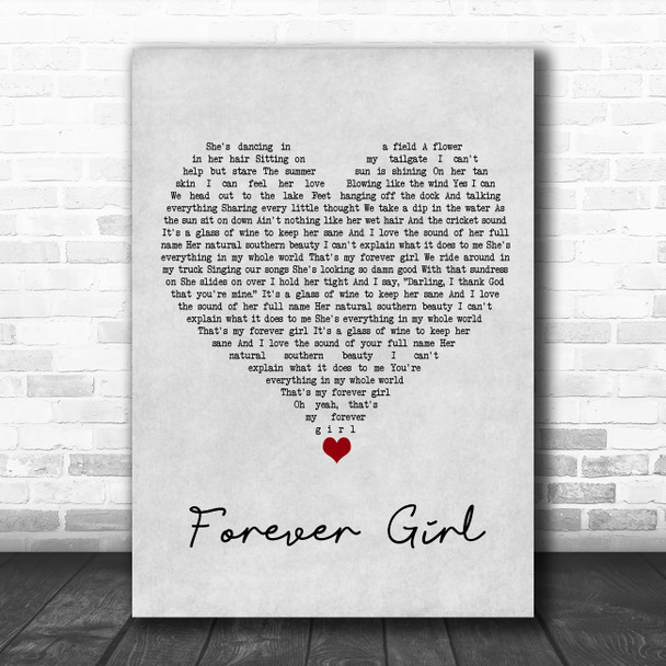 Jon Langston Forever Girl Grey Heart Song Lyric Wall Art Print