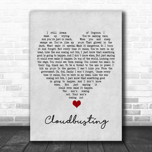 Kate Bush Cloudbusting Grey Heart Song Lyric Wall Art Print