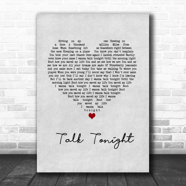 Oasis Talk Tonight Grey Heart Song Lyric Wall Art Print