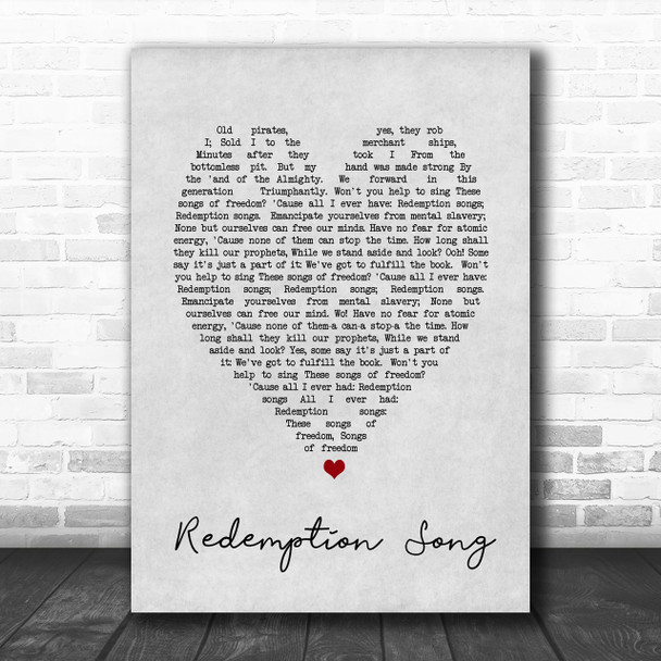 Redemption Song Bob Marley Grey Heart Song Lyric Music Wall Art Print