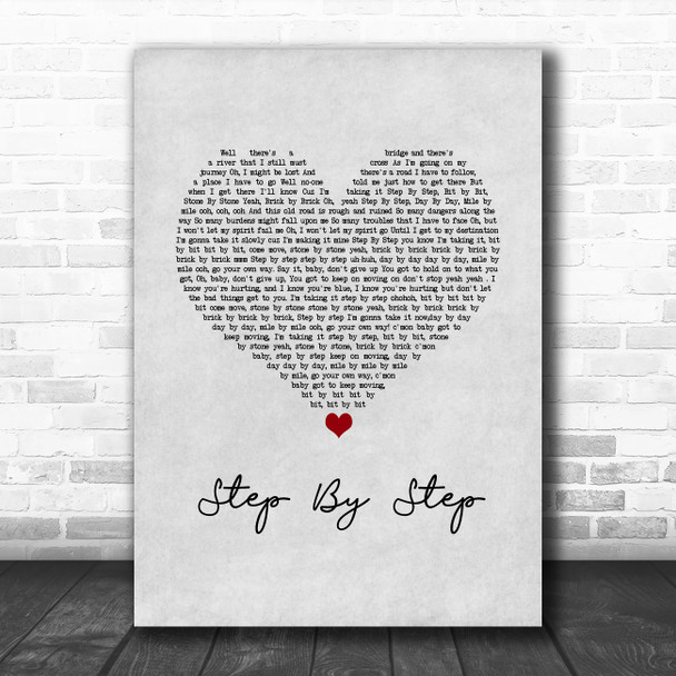 Whitney Houston Step By Step Grey Heart Song Lyric Wall Art Print