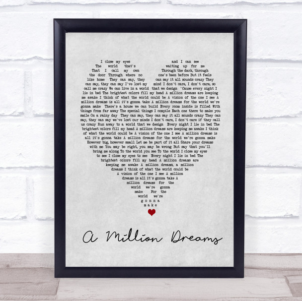 A Million Dreams The Greatest Showman Grey Heart Song Lyric Music Wall Art Print