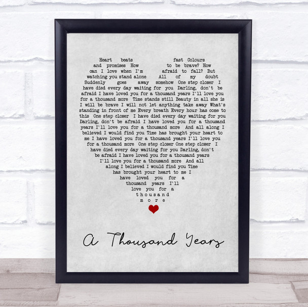 A Thousand Years Christina Perri Grey Heart Song Lyric Music Wall Art Print