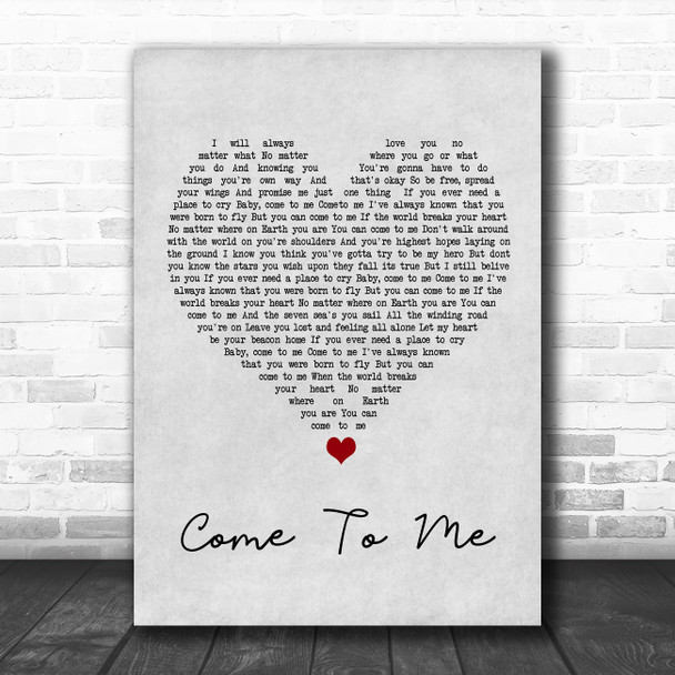 Celine Dion Come To Me Grey Heart Song Lyric Wall Art Print