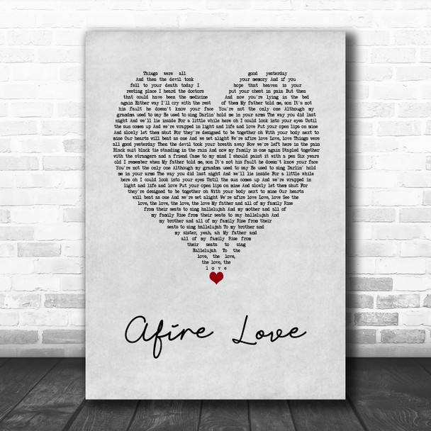 Ed Sheeran Afire Love Grey Heart Song Lyric Wall Art Print