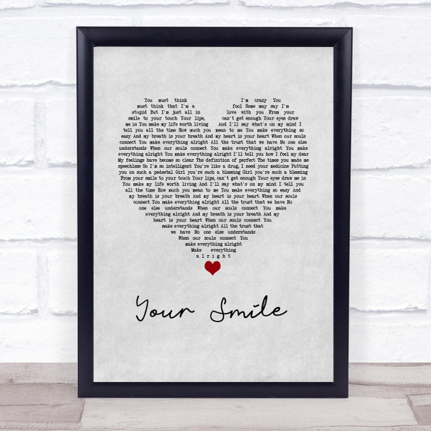 Nathan Grisdale Your Smile Grey Heart Song Lyric Wall Art Print