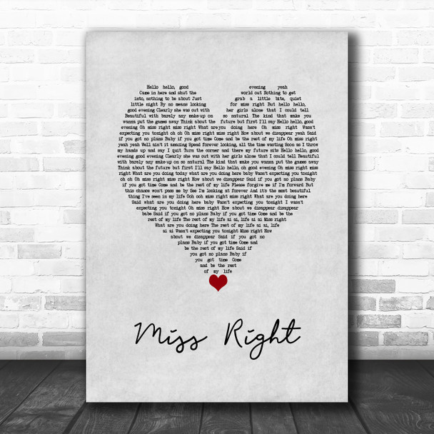 Ne-Yo Miss Right Grey Heart Song Lyric Wall Art Print