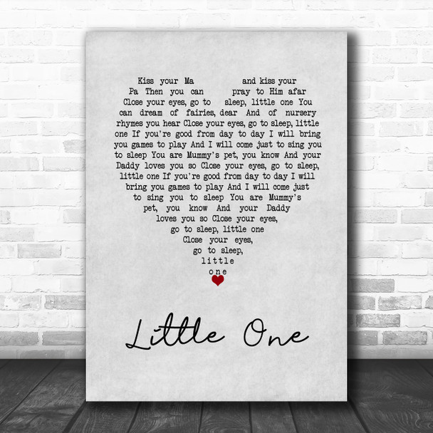 R. Hulme Little One Grey Heart Song Lyric Wall Art Print