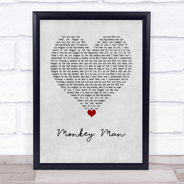 The Maytals Monkey Man Grey Heart Song Lyric Wall Art Print