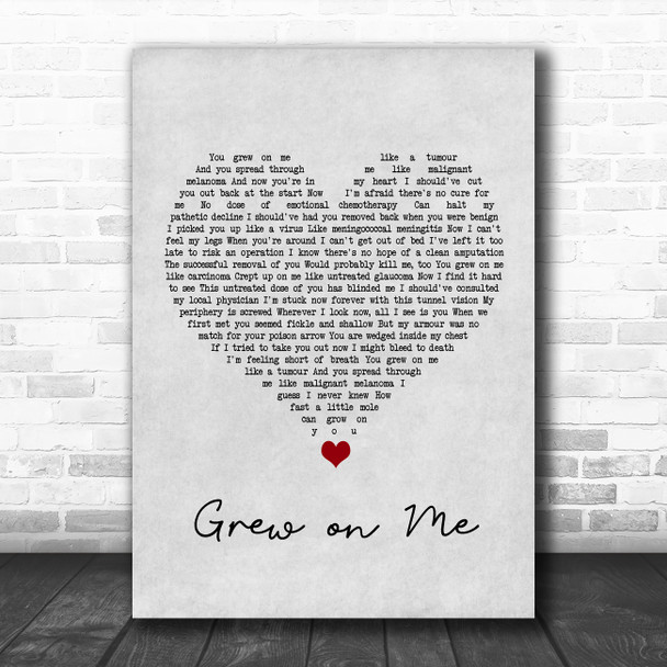 Tim Minchin Grew on Me Grey Heart Song Lyric Wall Art Print