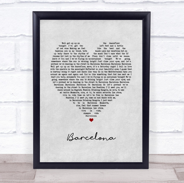 Ed Sheeran Barcelona Grey Heart Song Lyric Wall Art Print