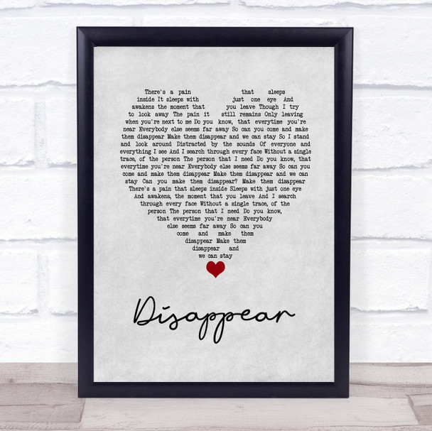 Hoobastank Disappear Grey Heart Song Lyric Wall Art Print