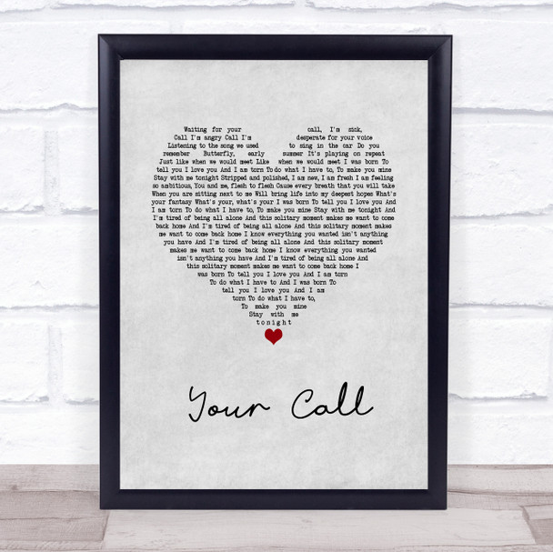 Secondhand Serenade Your Call Grey Heart Song Lyric Wall Art Print