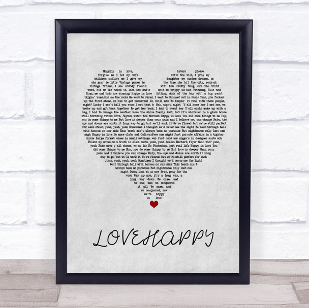 The Carters LOVEHAPPY Grey Heart Song Lyric Wall Art Print