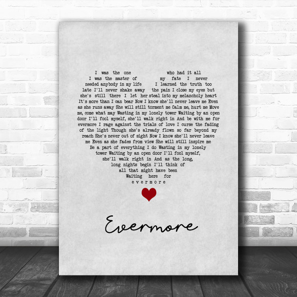 Dan Stevens Evermore Grey Heart Song Lyric Wall Art Print