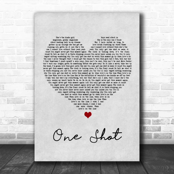 JLS One Shot Grey Heart Song Lyric Wall Art Print