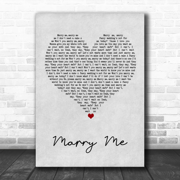 Meghan Trainor Marry Me Grey Heart Song Lyric Wall Art Print