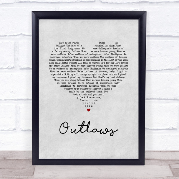 Green Day Outlaws Grey Heart Song Lyric Wall Art Print