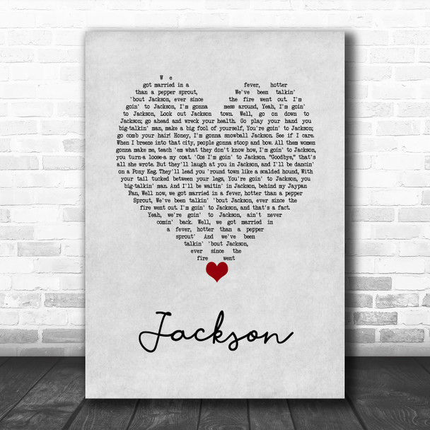 Johnny Cash Jackson Grey Heart Song Lyric Wall Art Print