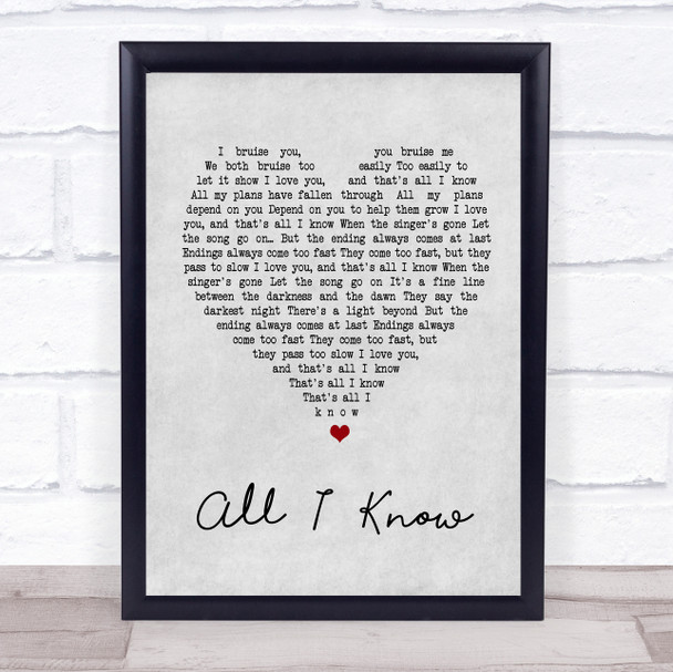 Art Garfunkel All I Know Grey Heart Song Lyric Music Wall Art Print