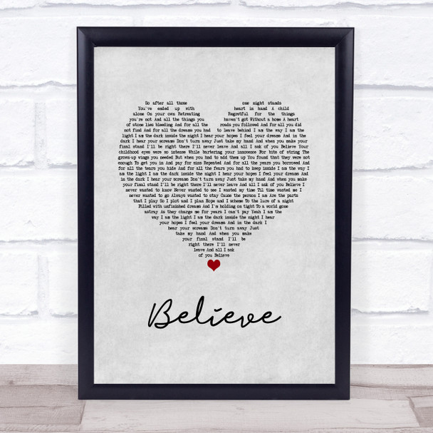 Trans-Siberian Orchestra Believe Grey Heart Song Lyric Wall Art Print