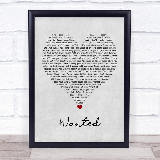 Hunter Hayes Wanted Grey Heart Song Lyric Wall Art Print