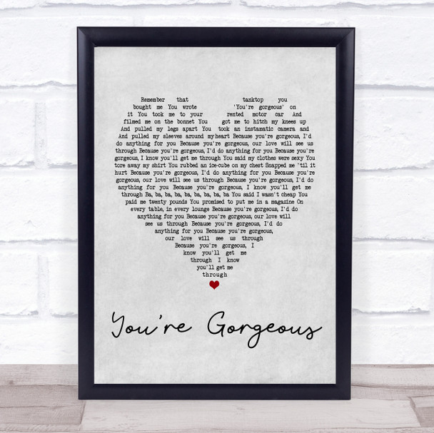 Baby Bird You're Gorgeous Grey Heart Song Lyric Music Wall Art Print