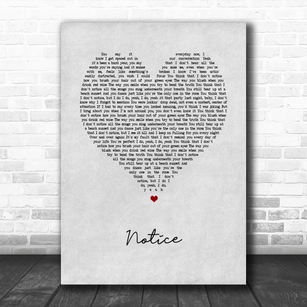 Thomas Rhett Notice Grey Heart Song Lyric Wall Art Print