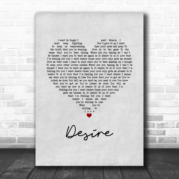 Years & Years Desire Grey Heart Song Lyric Wall Art Print