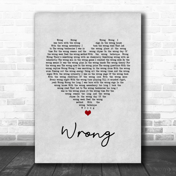 Depeche Mode Wrong Grey Heart Song Lyric Wall Art Print