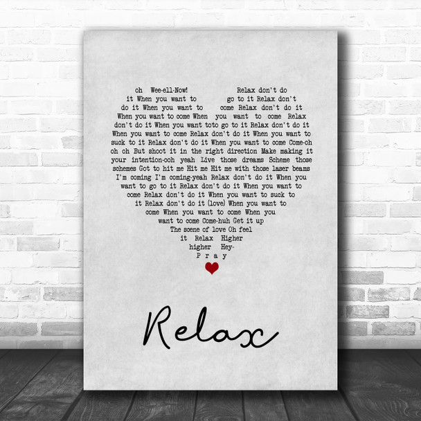 Frankie Goes To Hollywood Relax Grey Heart Song Lyric Wall Art Print