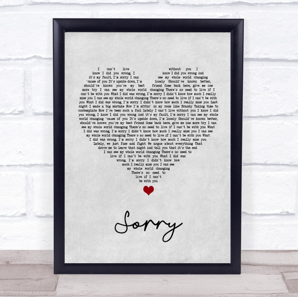 Joel Corry Sorry Grey Heart Song Lyric Wall Art Print