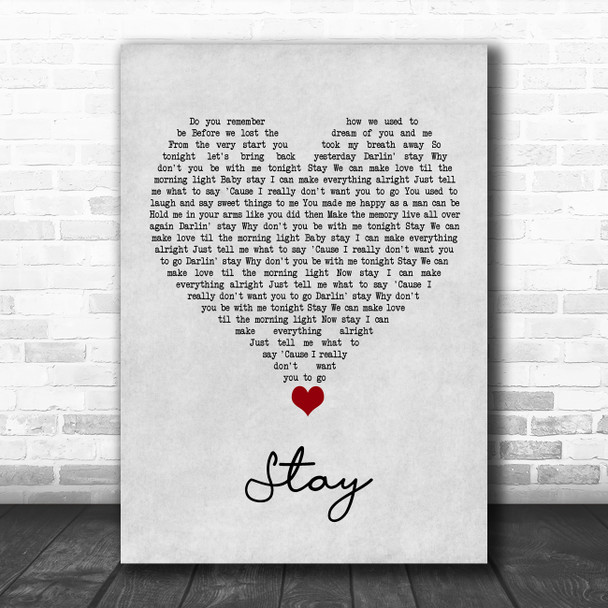 Barry Manilow Stay Grey Heart Song Lyric Wall Art Print
