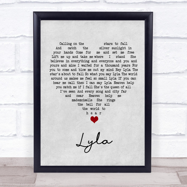 Oasis Lyla Grey Heart Song Lyric Wall Art Print