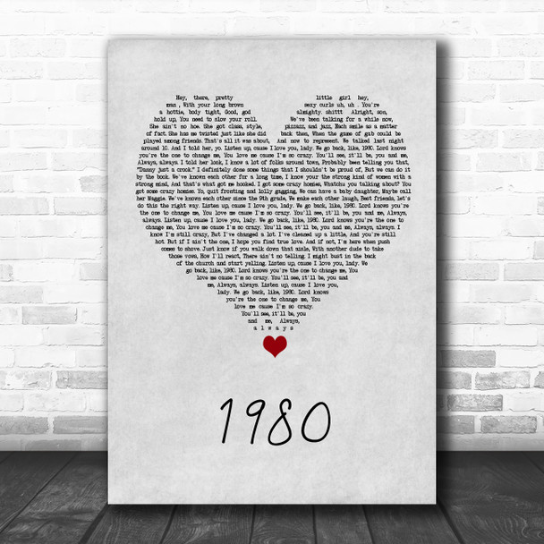 Rehab 1980 Grey Heart Song Lyric Wall Art Print