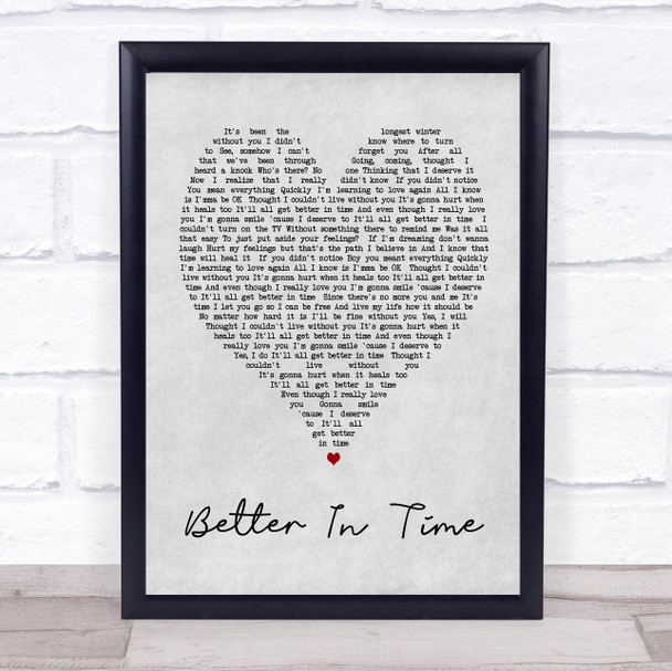 Better In Time Leona Lewis Grey Heart Song Lyric Music Wall Art Print