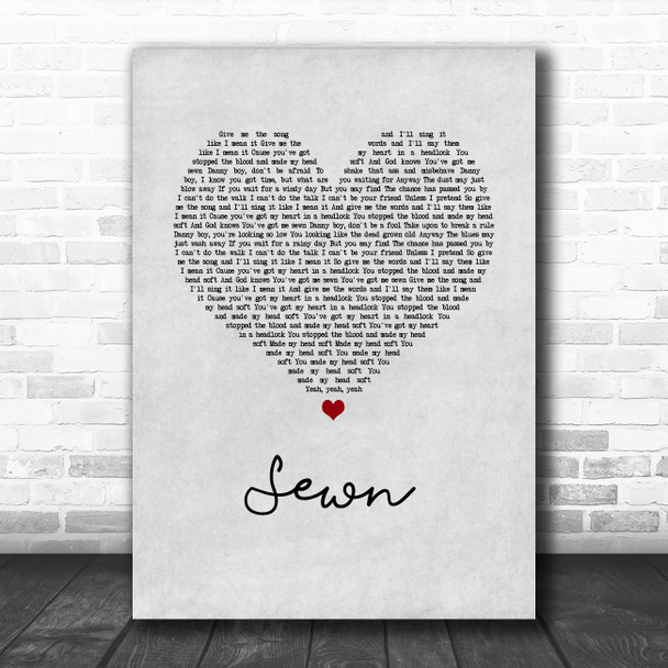 The Feeling Sewn Grey Heart Song Lyric Wall Art Print