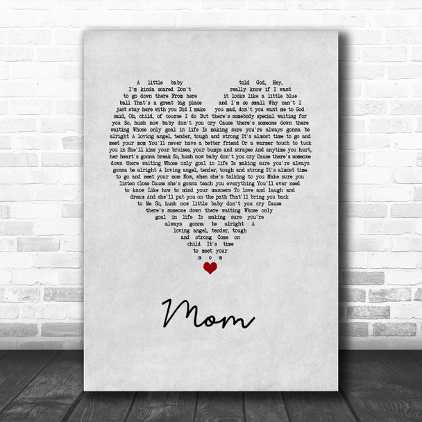 Garth Brooks Mom Grey Heart Song Lyric Wall Art Print